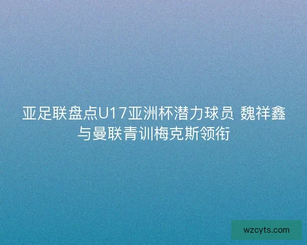 亚足联盘点U17亚洲杯潜力球员 魏祥鑫与曼联青训梅克斯领衔
