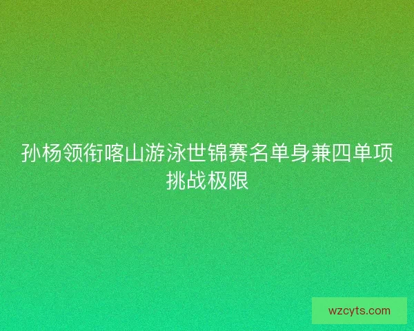 孙杨领衔喀山游泳世锦赛名单身兼四单项挑战极限